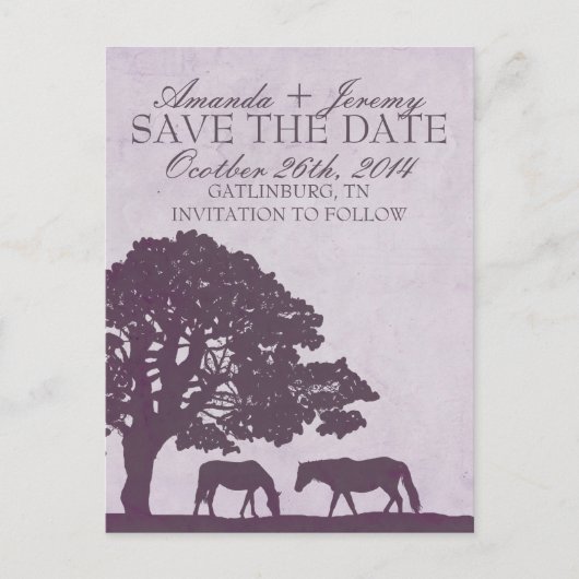 Paars  Boerderij voor paarden Aankondigingskaart (Voorkant)