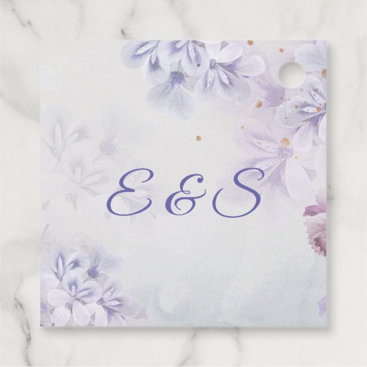 Paars boho-initialen met elegante bloemtuin bedankjes labels (Achterkant)