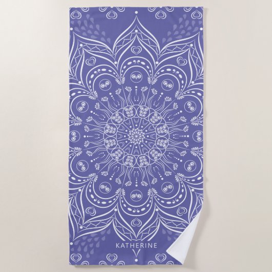 Paars Boho Mandala Elegant Modern Gepersonaliseerd Strandlaken (Voorkant)