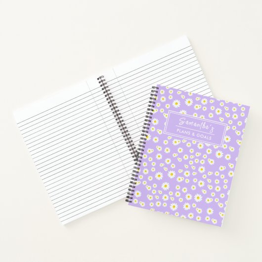 Paars Boho Spring Daisies Pattern Notitieboek (Binnen)