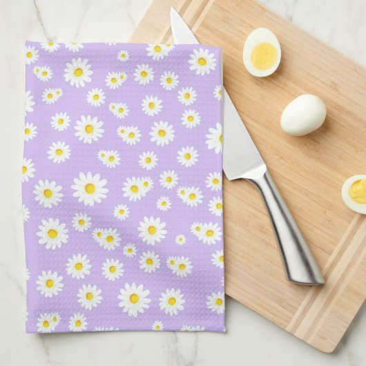 Paars Boho Spring Daisies Pattern Theedoek (Quarter Fold)