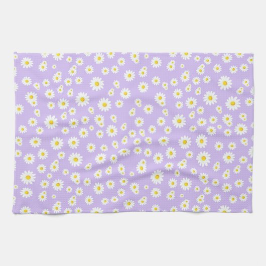 Paars Boho Spring Daisies Pattern Theedoek (Horizontaal)