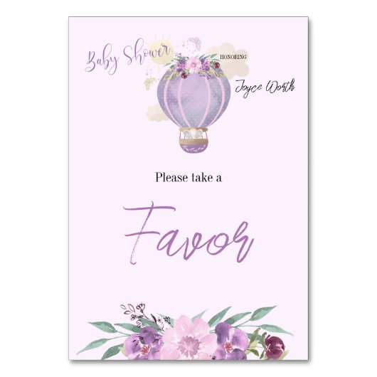 Paars bord met een ballonvaardige ballonvaarder kaart (Voorkant)