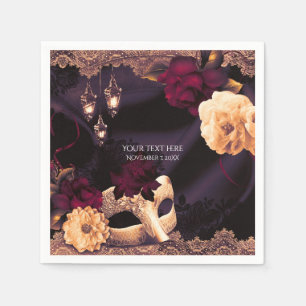 Paars & Bordeauxrood Bloem- & Kantmaskeradefeest Servet