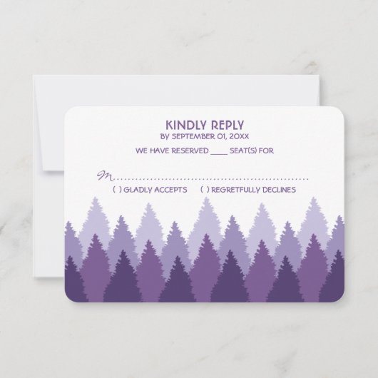 Paars bos- en heuvellandschap bruiloft RSVP kaartje (Voorkant)