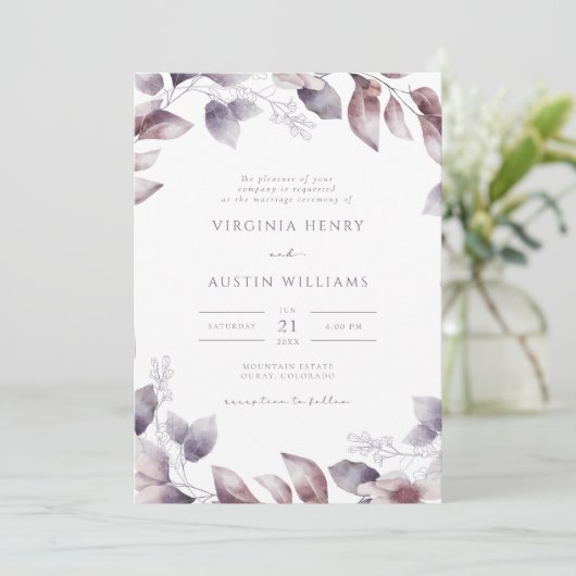 Paars botanisch huwelijk kaart (Staand voorkant)