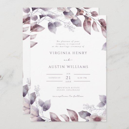 Paars botanisch huwelijk kaart (Voorkant / Achterkant)