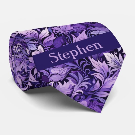 Paars botanisch monogram stropdas (Opgerold)