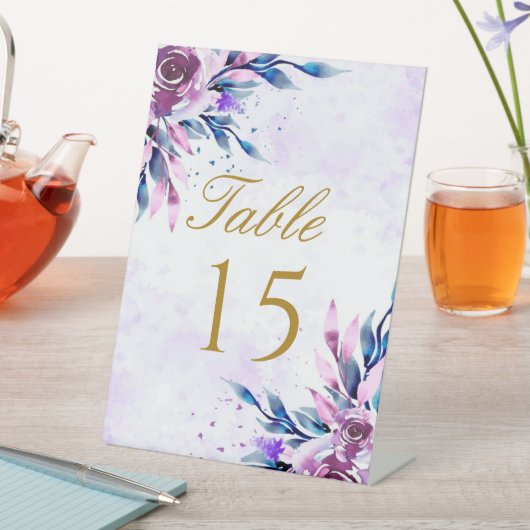 Paars Botanisch Pony Gold Weddeningnummer Reclamebord Met Voetstuk (Insitu)