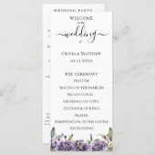 Paars botanisch watercolor bloem bruiloftsprogramm programmakaart (Voorkant / Achterkant)