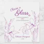 Paars botanische lijnkunst gladioli bruiloft wijn etiket (Enkel label)