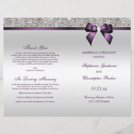 Paars Bow Silver Sequins Wedding Ceremony Programm