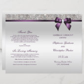 Paars Bow Silver Sequins Wedding Ceremony Programm (Voorkant / Achterkant)
