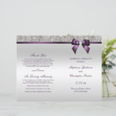Paars Bow Silver Sequins Wedding Ceremony Programm (Staand voorkant)