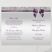 Paars Bow Silver Sequins Wedding Ceremony Programm (Voorkant)