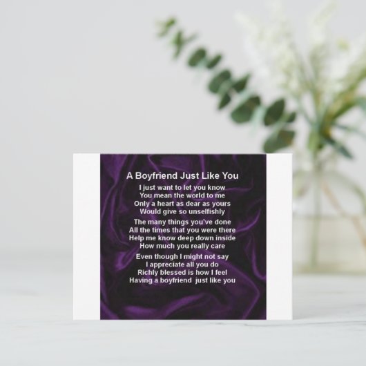 Paars - Boyvriend Poem Briefkaart (Staand voorkant)