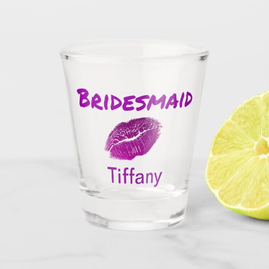 Paars Bridesmaid Handdop lipstick Shot Glas (Voorkant)