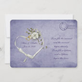 paars briefkaart met witte roos en linthart (Voorkant)