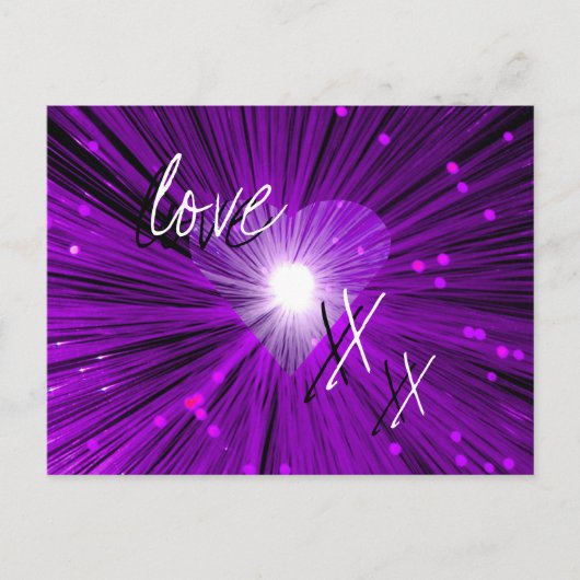 Paars briefkaart van het hart 'liefde en kussen' (Voorkant)