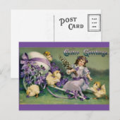 Paars Briefkaart van Pasgeborenen (Voorkant / Achterkant)