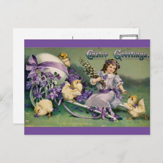 Paars Briefkaart van Pasgeborenen (Voorkant / Achterkant)