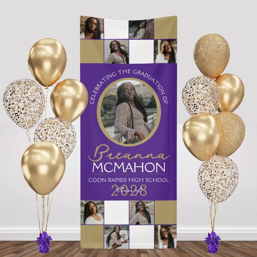 Paars & Brons 9 Foto Collage Afstuderen Vinyl Spandoek