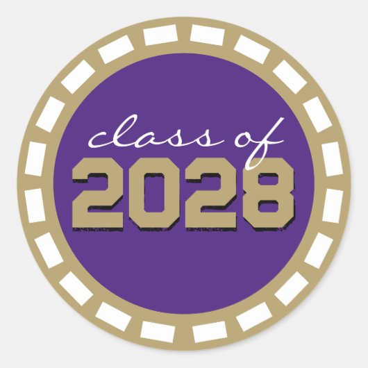 Paars & Brons Gouden Filmstrook Afstuderen Ronde Sticker (Voorkant)