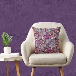 Paars Brown en Turquoise Floral Kussen