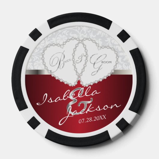 Paar's bruiloft Design in Dark Red Poker Chips (Achterkant)