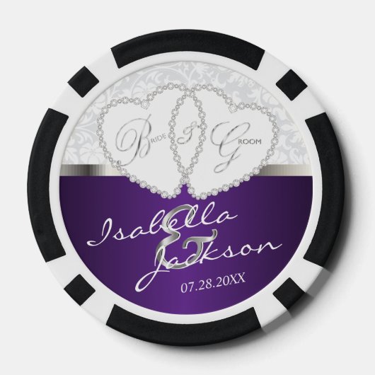 Paar's bruiloft design in Paars Poker Chips (Achterkant)