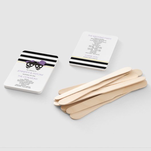 Paars bruiloft met viltstiften en strepen handwaaier (Niet-gemonteerd)
