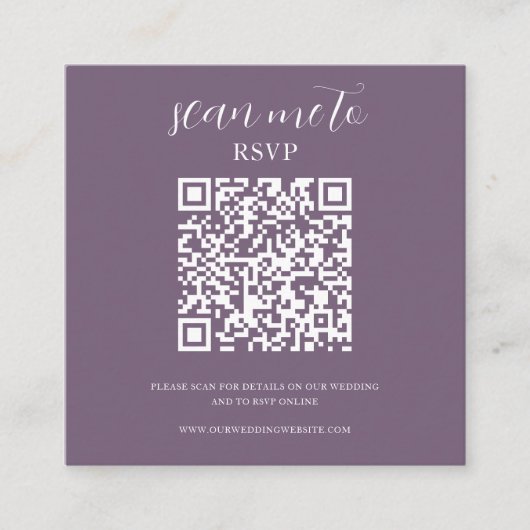 Paars | Bruiloft RSVP QR Code Informatiekaartje (Voorkant)