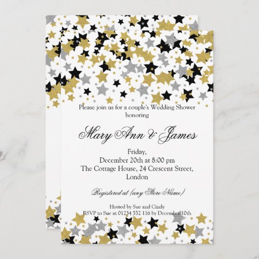 Paar's bruiloft Shower Gold Glitter Stars Kaart (Voorkant / Achterkant)