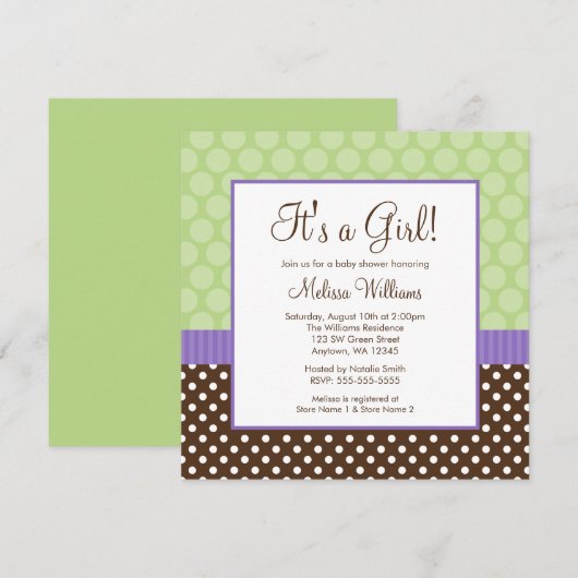Paars bruin groen polaire dot Baby shower Kaart (Voorkant / Achterkant)