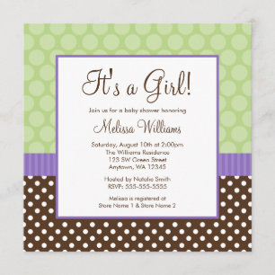 Paars bruin groen polaire dot Baby shower Kaart