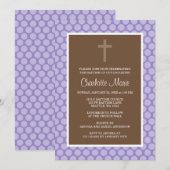 Paars bruin polaire dot Cross Baptisme Christening Kaart (Voorkant / Achterkant)