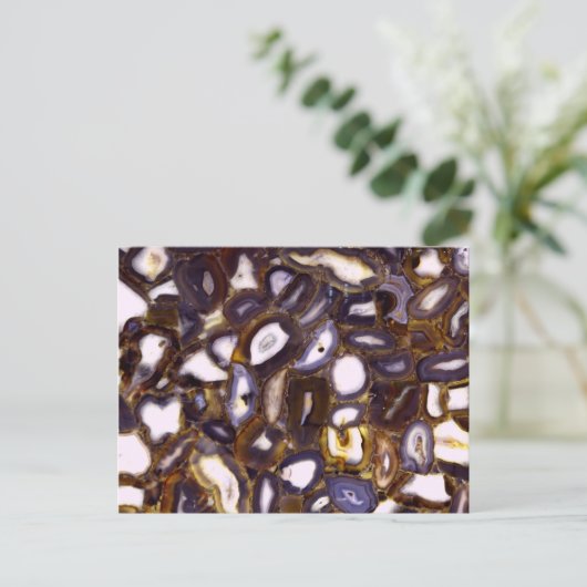 Paars bruin-wit-rotssteenpatroon briefkaart (Staand voorkant)