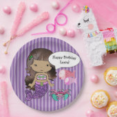 Paars Brunette Mermaid Birthday Party Borden Papieren Bordje (Feest)