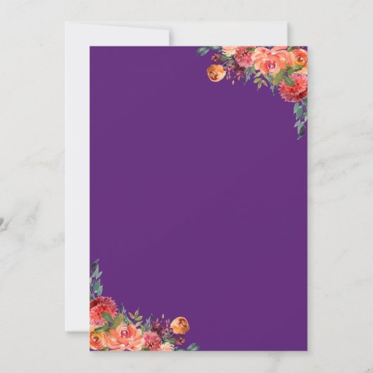 Paars Burgundy Oranje Floral Vineyard Wedding Kaart (Achterkant)