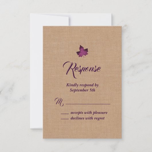 Paars-Burlap-leboog RSVP Kaartje (Voorkant)