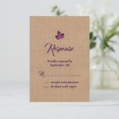 Paars-Burlap-leboog RSVP Kaartje (Staand voorkant)