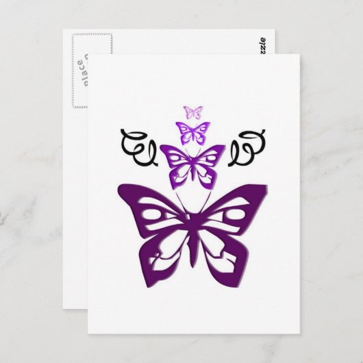 Paars Butterflies Briefkaart (Voorkant / Achterkant)