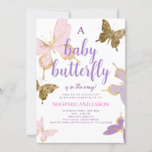 Paars Butterfly Baby shower Invite Girl