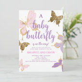 Paars Butterfly Baby shower Invite Girl Kaart (Staand voorkant)