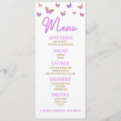 Paars Butterfly Gedekte Vrijgezellenfeesten Menu (Voorkant)