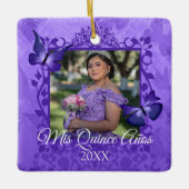Paars Butterfly Quinceanera Gepersonaliseerd Ornam Keramisch Ornament (Voorkant)