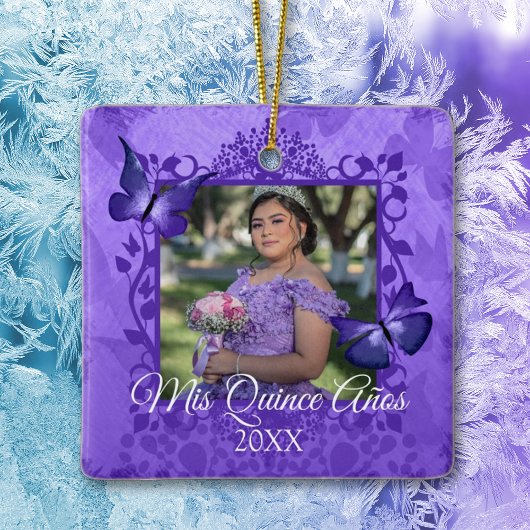 Paars Butterfly Quinceanera Gepersonaliseerd Ornam Keramisch Ornament