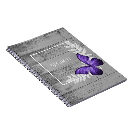 Paars Butterfly Rustic Personalized Notitieboek (Rechterzijde)