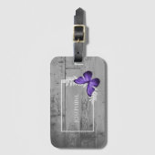 Paars Butterfly Rustisch Bagagelabel (Voorkant (verticaal))