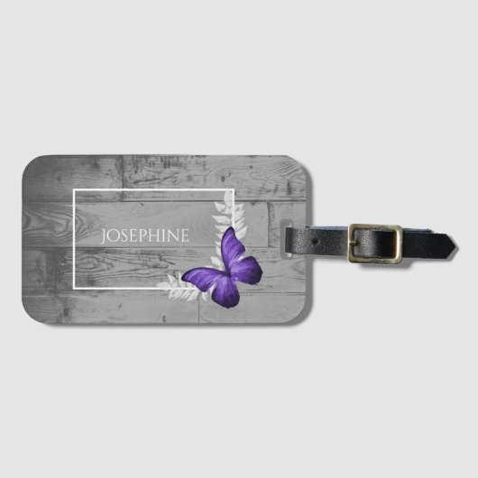 Paars Butterfly Rustisch Bagagelabel (Voorkant (horizontaal))
